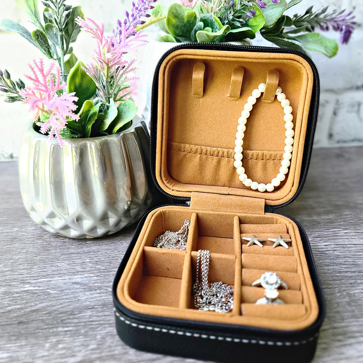 LETTER S ONLY AVAILABLE- Monogrammed Initial in Floral Circle | Travel Jewelry Box