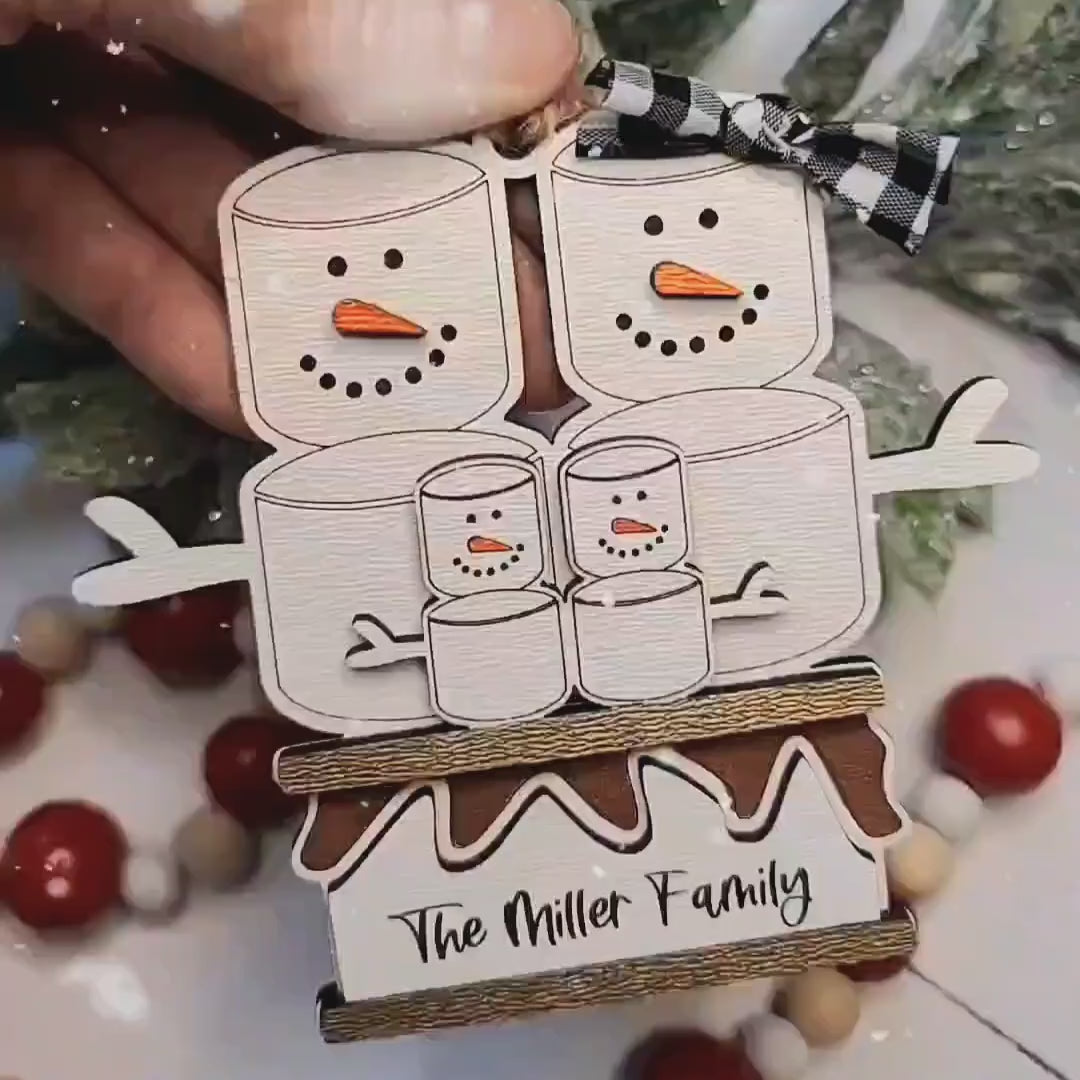 S'mores Family Christmas Ornament | Up to Family of 8 | Personalized Laser Cut Wood Ornament
