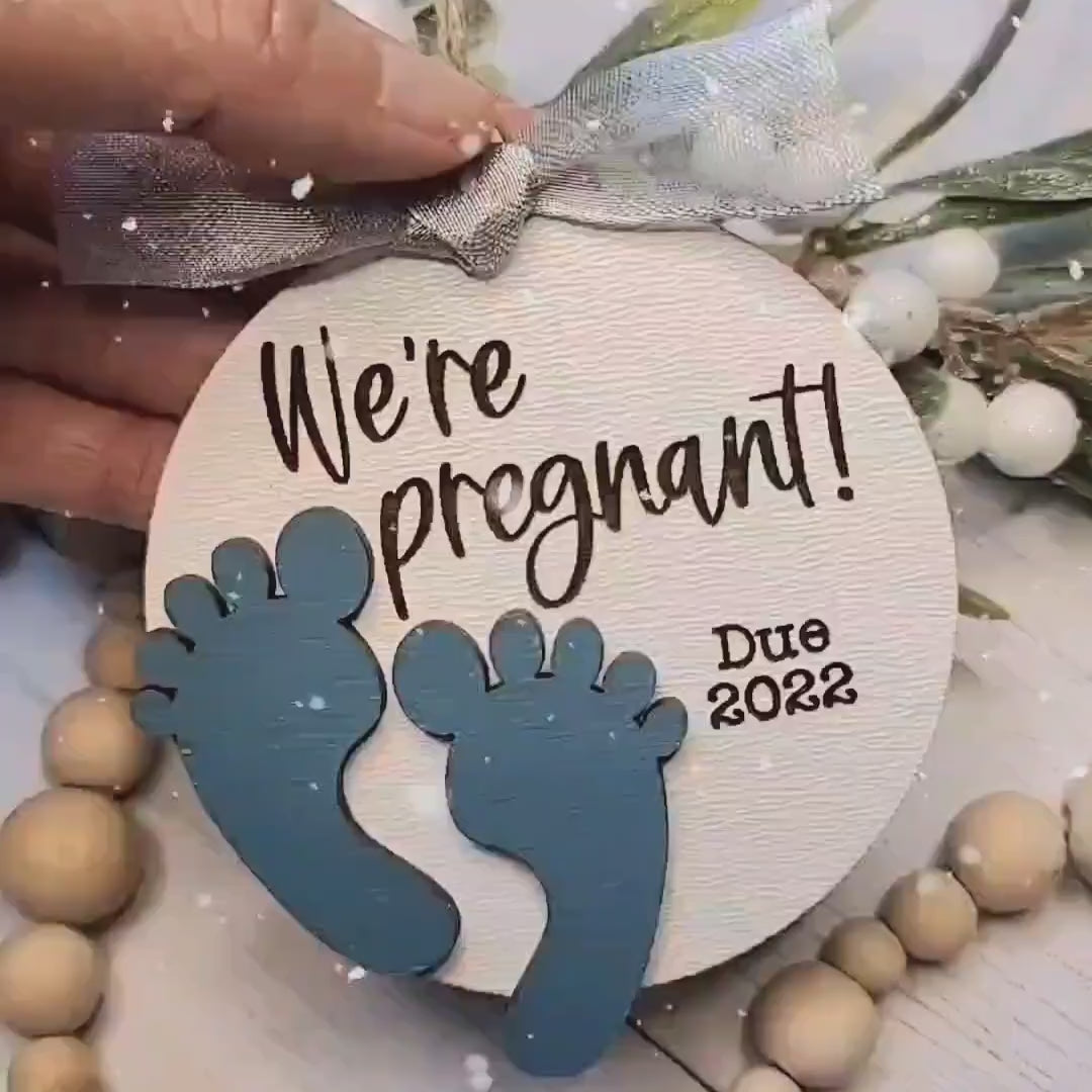We're Pregnant Pregnancy Christmas Ornament | Personalized Laser Cut Wood Ornament