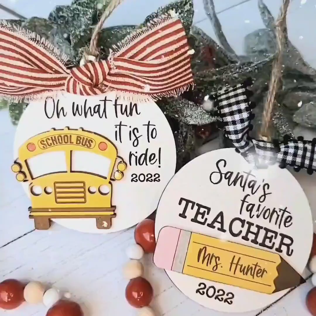 Teacher Pencil & Bus Driver Christmas Ornament | Laser Cut SVG Bundle