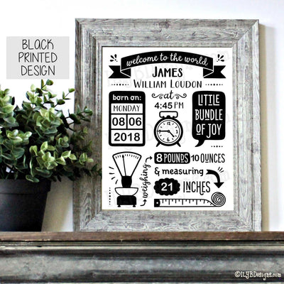 Baby Stats Frame - WELCOME TO THE WORLD Personalized Baby Stats Frame - ILYB Designs