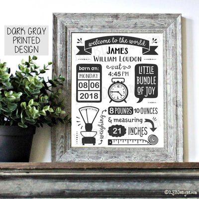Baby Stats Frame - WELCOME TO THE WORLD Personalized Baby Stats Frame - ILYB Designs