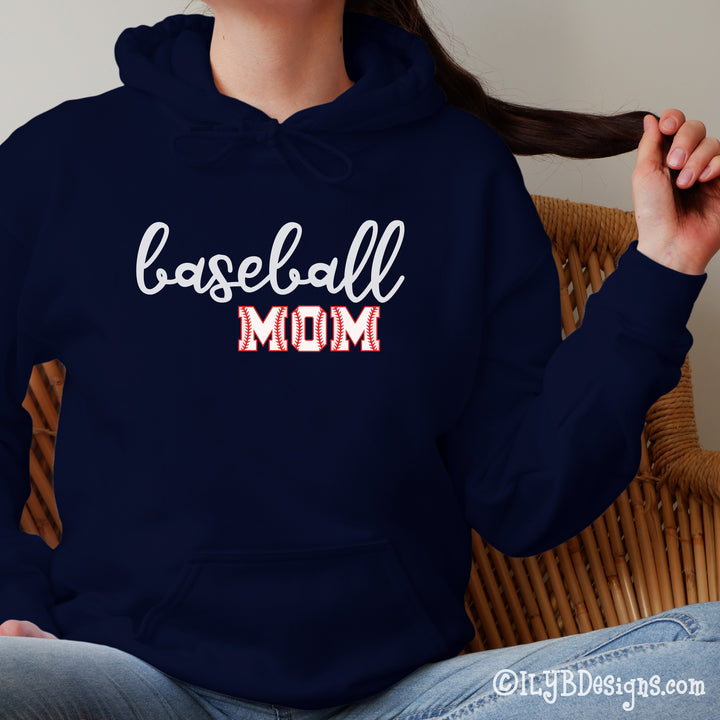 Baseball Mom Hoodie - Baseball Mom in Baseball Letters - ILYB Designs