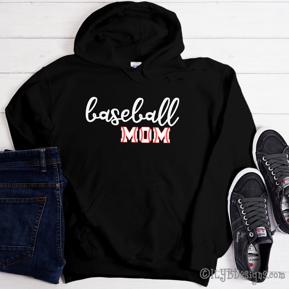 Baseball Mom Hoodie - Baseball Mom in Baseball Letters - ILYB Designs