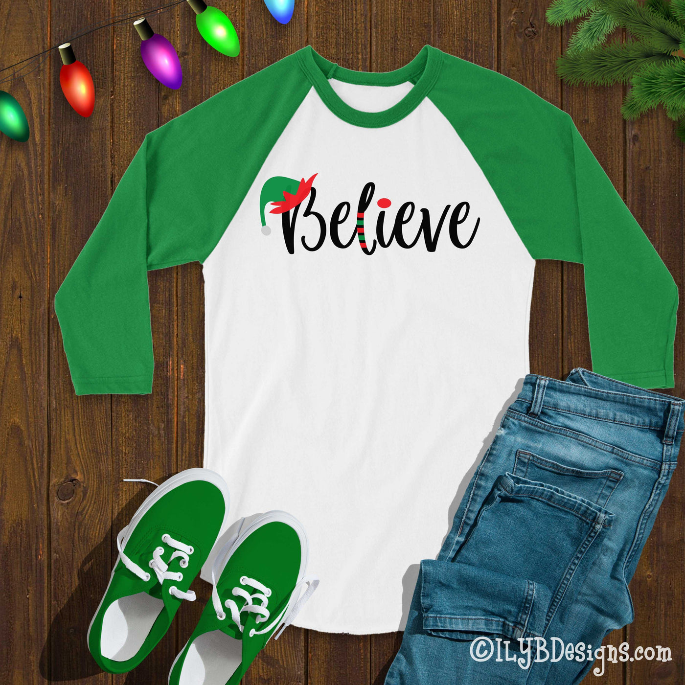Elf Believe Christmas Shirt - Christmas Elf Believe T-shirt - Christmas Baseball Raglan Shirt - Christmas Believe Shirt - ILYB Designs