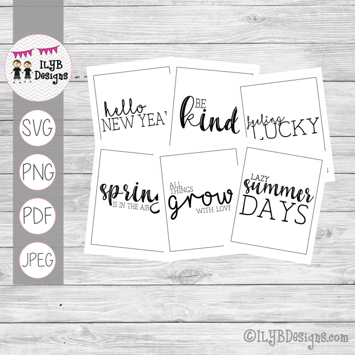 Monthly Word Art Designs - Black and White Simple Monthly Sayings - SVG, PNG, PDF, JPEG Files - ILYB Designs
