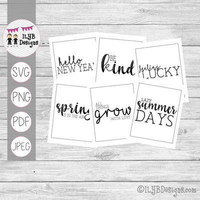 Monthly Word Art Designs - Black and White Simple Monthly Sayings - SVG, PNG, PDF, JPEG Files - ILYB Designs