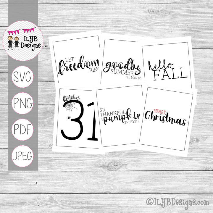 Monthly Word Art Designs - Black and White Simple Monthly Sayings - SVG, PNG, PDF, JPEG Files - ILYB Designs