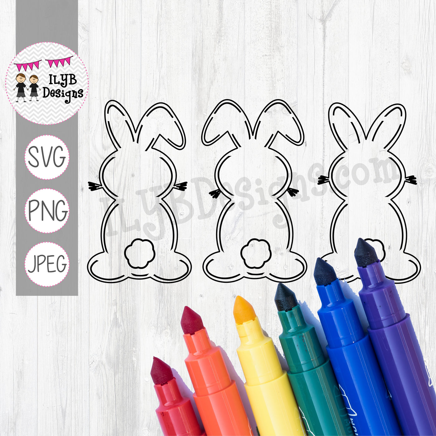 Bunny Butts Coloring Shirt SVG, PNG, JPEG Cutting Files - ILYB Designs