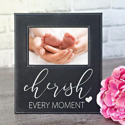 Cherish Every Moment | Laser Engraved | Black & Silver Leatherette Picture Frame