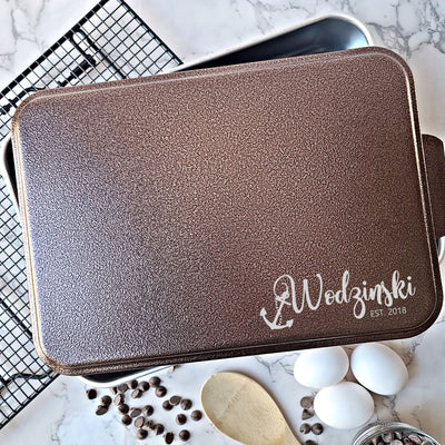 Personalized Cake Pan with Laser Engraved Lid | Lake Design