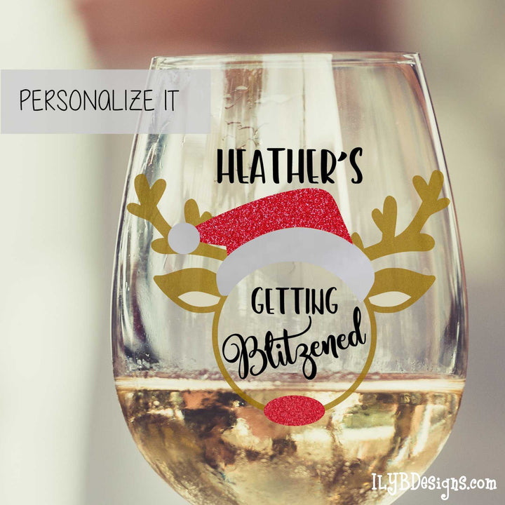 Christmas Wine Glass - Getting Blitzened Stemless Wine Glass - Christmas Gift - Stocking Stuffer - White Elephant Gift - ILYB Designs