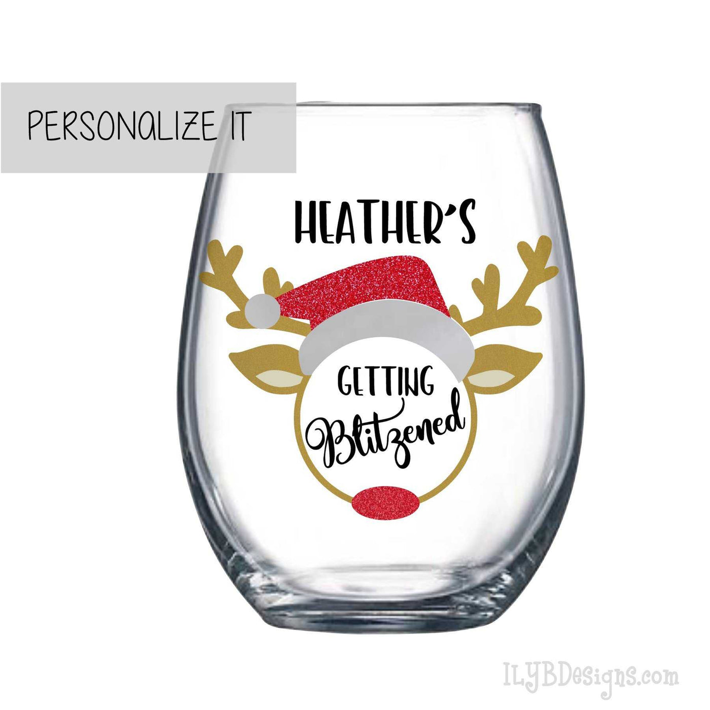 Christmas Wine Glass - Getting Blitzened Stemless Wine Glass - Christmas Gift - Stocking Stuffer - White Elephant Gift - ILYB Designs