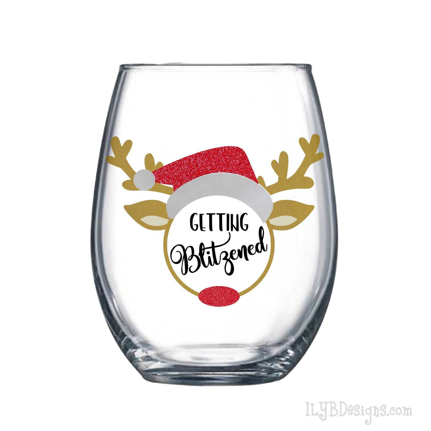 Christmas Wine Glass - Getting Blitzened Stemless Wine Glass - Christmas Gift - Stocking Stuffer - White Elephant Gift - ILYB Designs