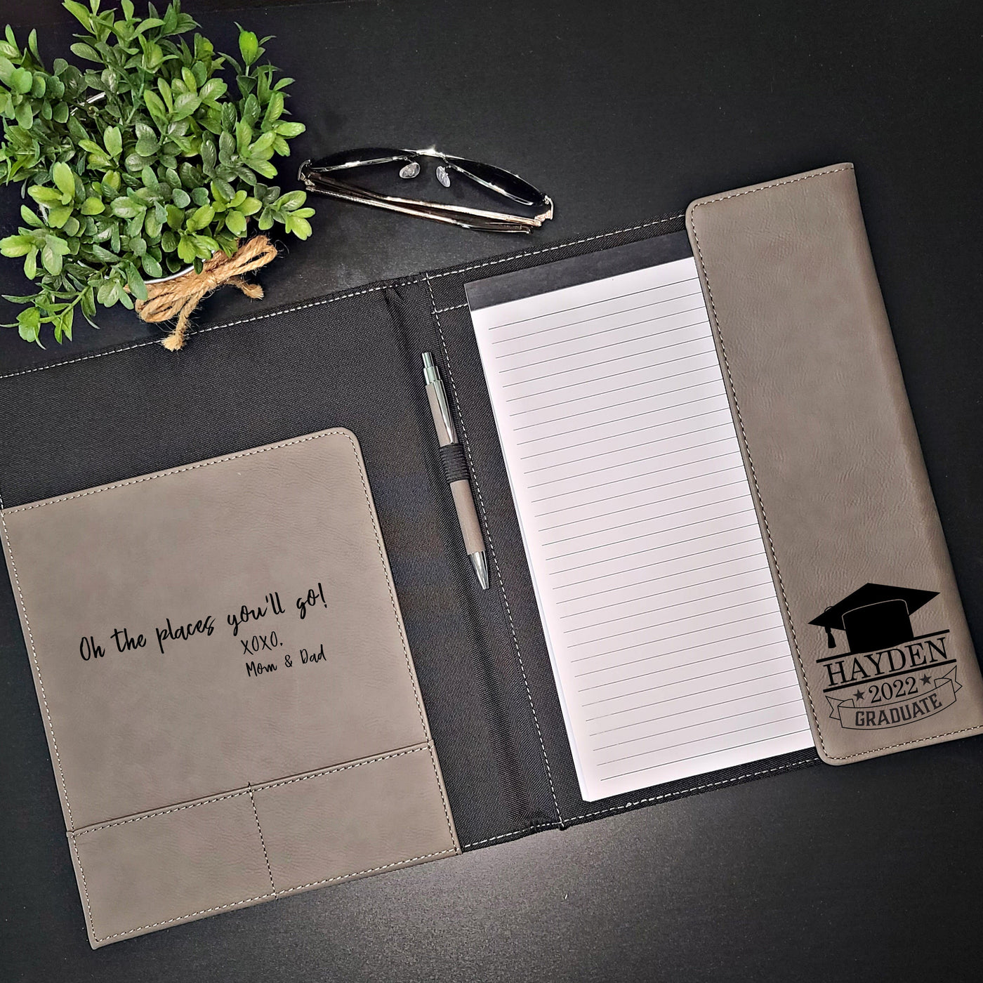 Personalized Graduation Gift | Custom Engraved Portfolio with Refillable Notepad