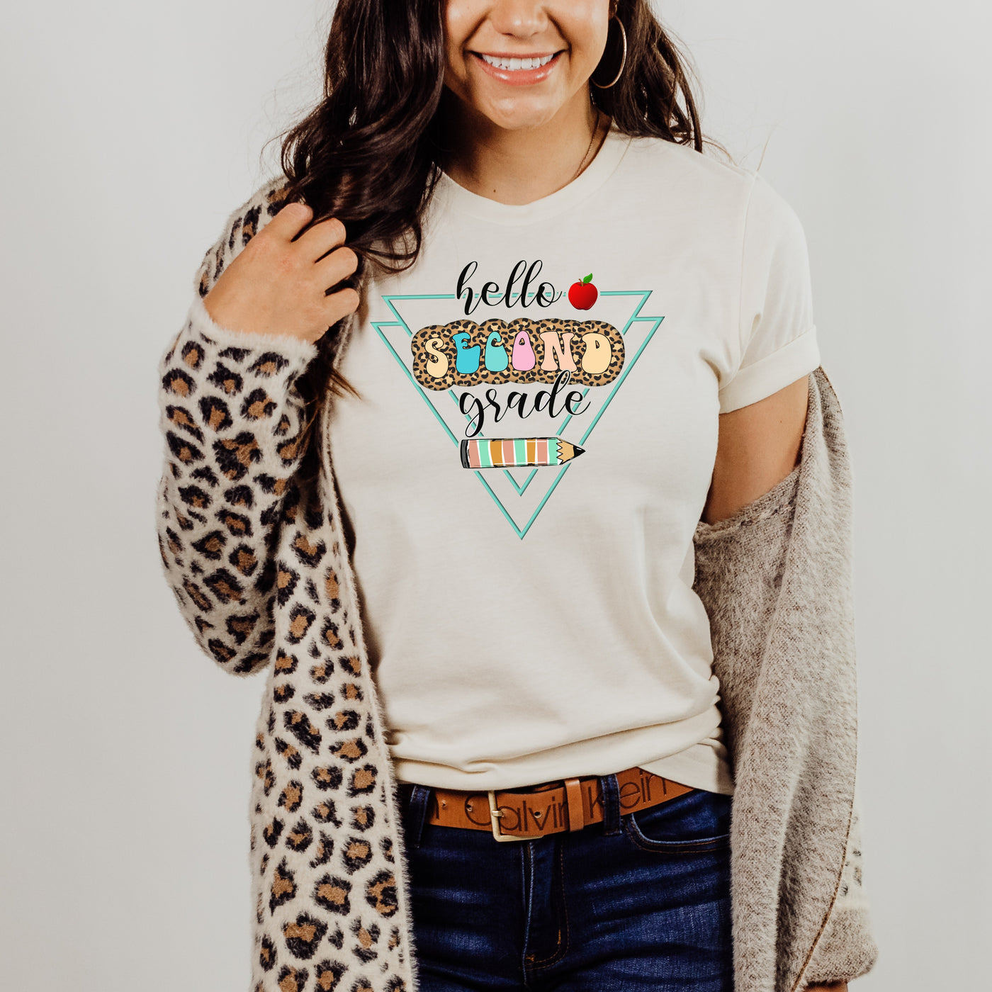 Hello Second Grade Leopard Print Teacher Shirt | Back to School Shirts