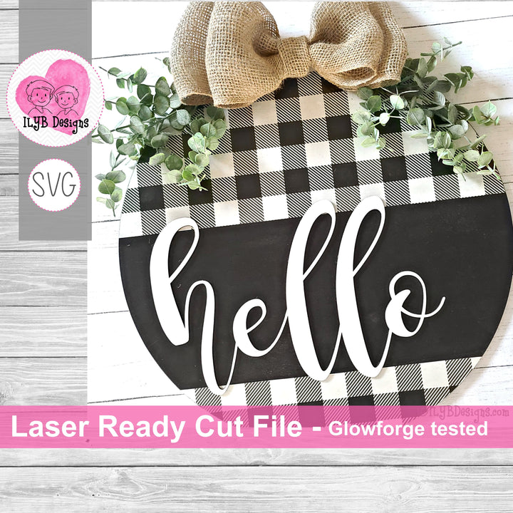 Round Split Design Hello Door Hanger Sign | Laser Cut SVG File | ILYB Designs