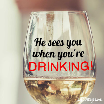 Christmas Wine Glass - He Sees You When You're Drinking Stemless Wine Glass - ILYB Designs