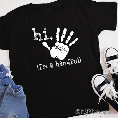 5th Birthday Shirt - Hi Five I'm a Handful Handprint Birthday Shirt - ILYB Designs
