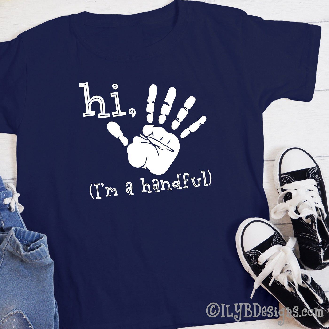 5th Birthday Shirt - Hi Five I'm a Handful Handprint Birthday Shirt - ILYB Designs