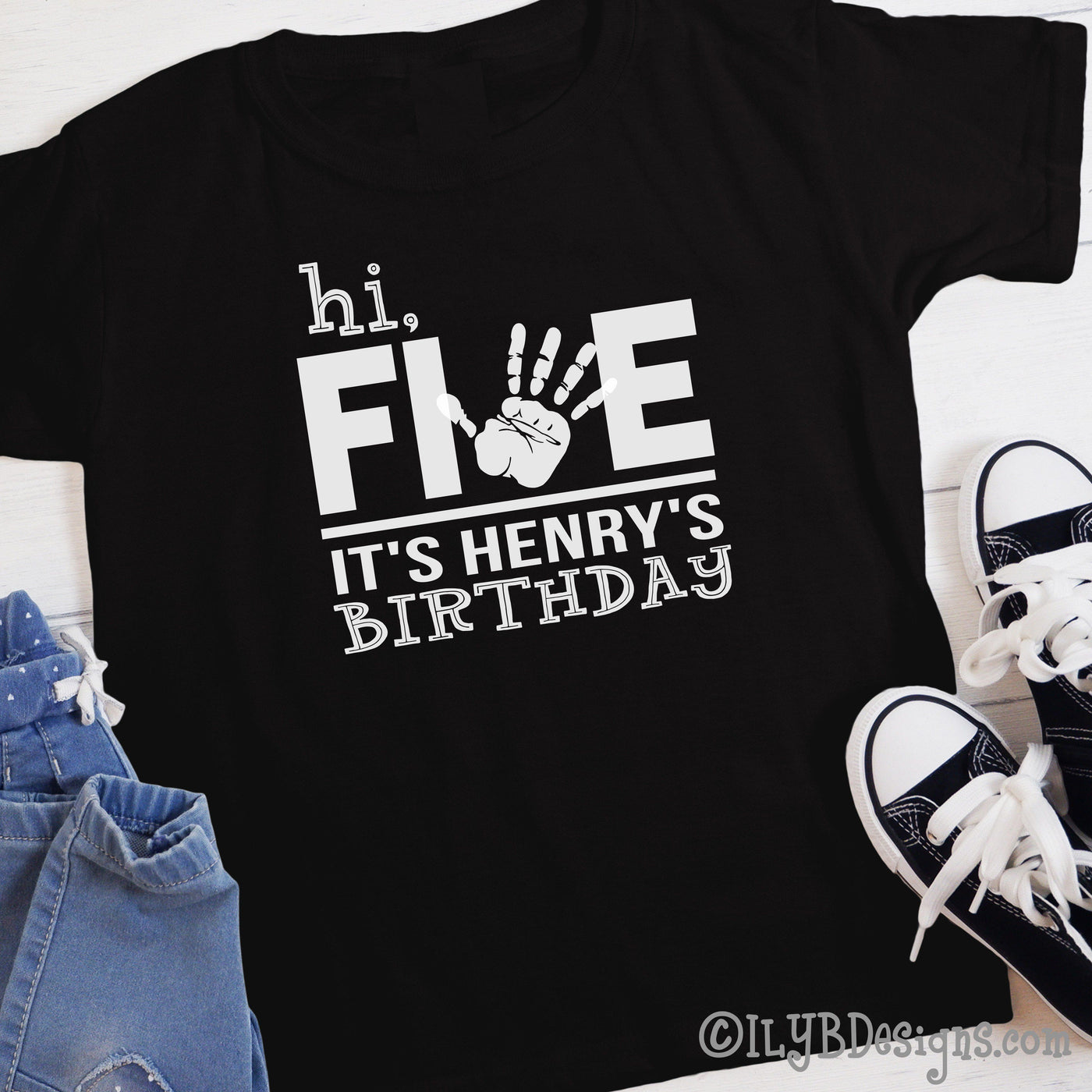 5th Birthday Shirt - Hi Five Birthday Shirt Personalized with Child's Name - ILYB Designs