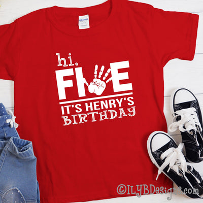 5th Birthday Shirt - Hi Five Birthday Shirt Personalized with Child's Name - ILYB Designs