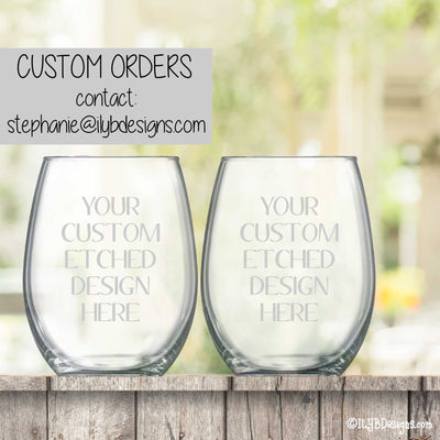 Etched Wine Glasses Set  -  Initial & Names with Wedding Date - ILYB Designs
