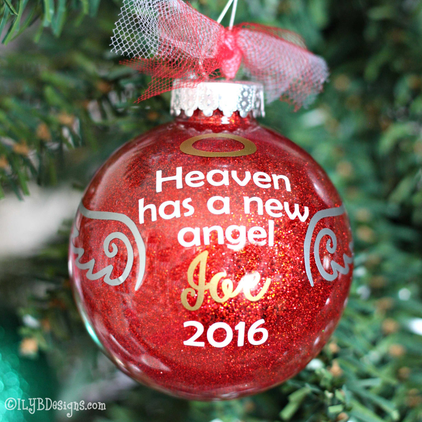 Heaven Has a New Angel Christmas Ornament | Personalized Glitter