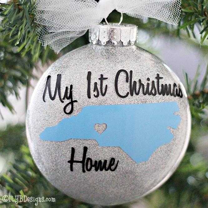 My 1st Christmas Home Adoption Ornament with State Silhouette | Personalized Glitter