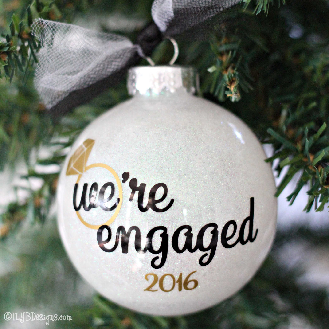 Engagement Christmas Ornament | We're Engaged | Personalized Glitter