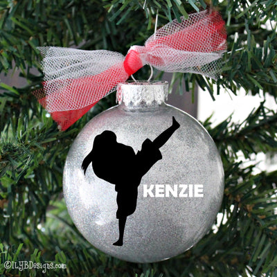 Karate/Taekwondo Girl Christmas Ornament | Martial Arts Sports Ornament | Personalized Glitter