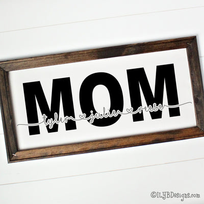 Mom with Kids Names Framed Canvas Sign | Custom Mom Canvas Sign