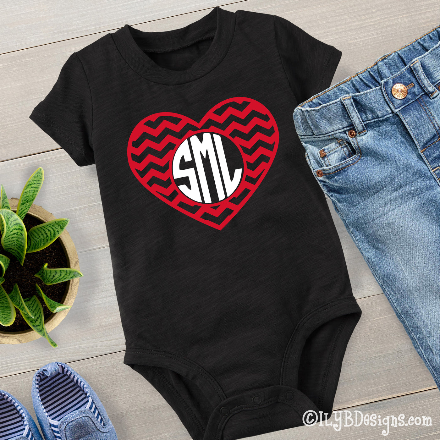 Monogram Heart Valentine's Day Bodysuit - Baby Girl's Valentine Bodysuit - ILYB Designs