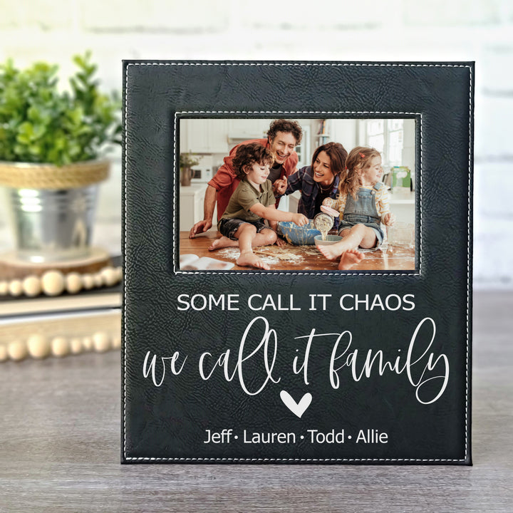 Personalized We Call it Family | Black & Silver Leatherette Picture Frame