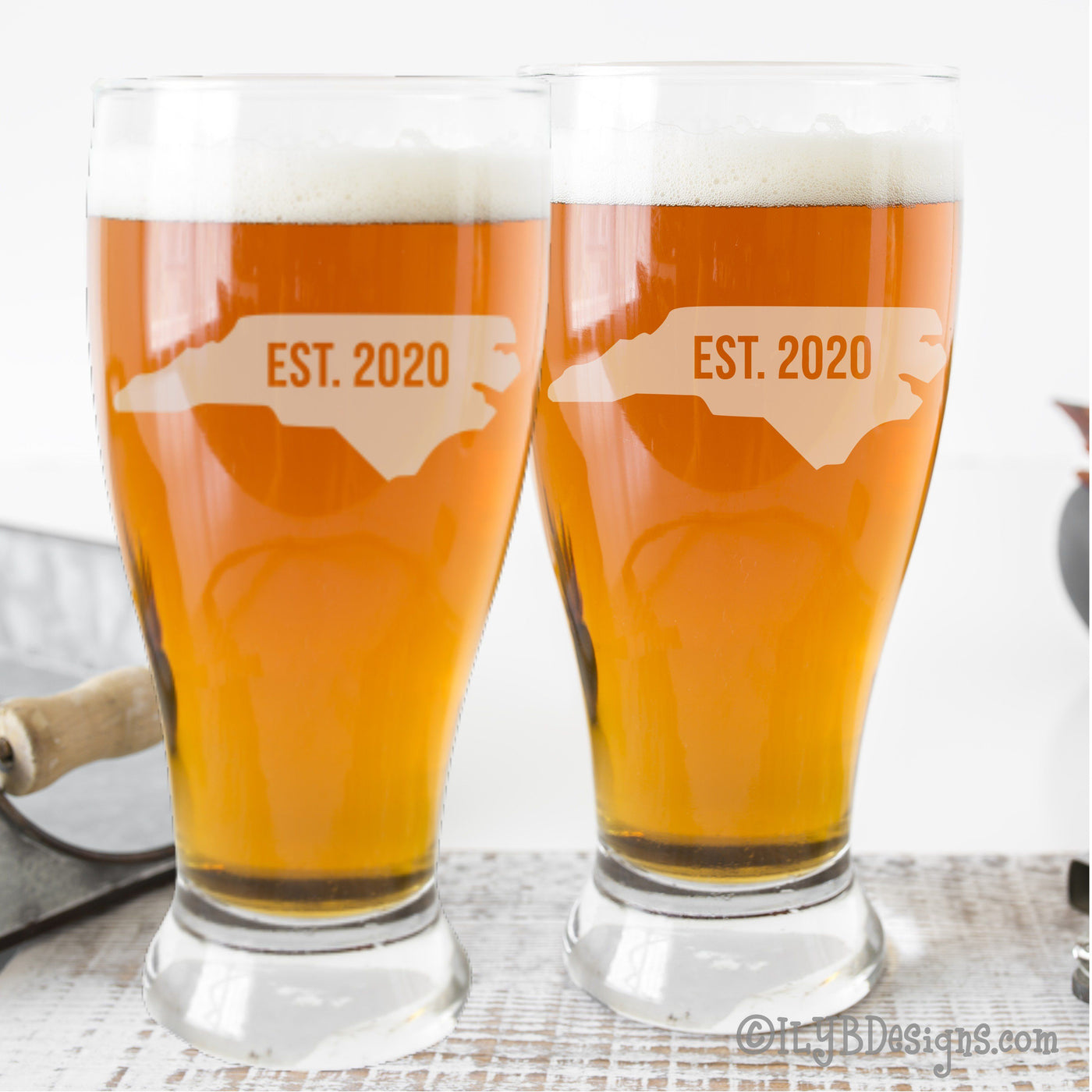 Etched Pilsner Glasses (Set of 2) - State Silhouette and Established Year