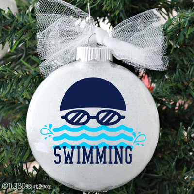 Swimming Christmas Ornament | Swim Team Sports Ornament | Personalized Glitter