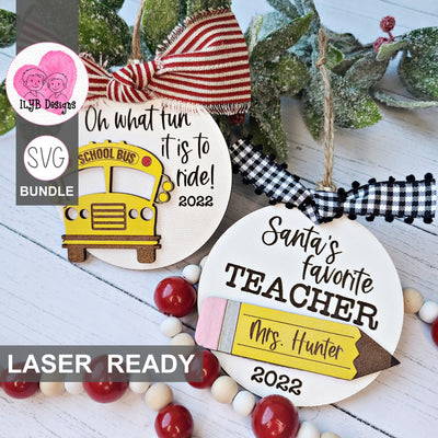 Teacher Pencil & Bus Driver Christmas Ornament | Laser Cut SVG Bundle