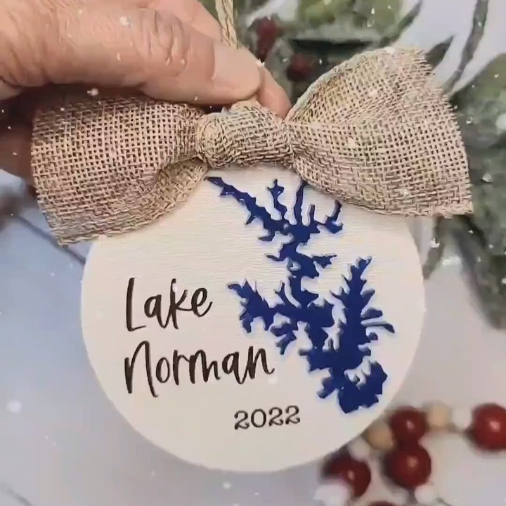 Lake Norman Lake Silhouette Christmas Ornament | Personalized Laser Cut Wood Ornament