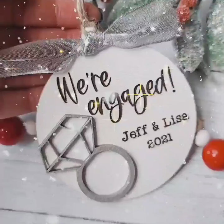 We're Engaged Christmas Ornament | Personalized Laser Cut Wood Ornament