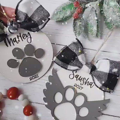 Pet Paw Print Christmas Ornament | Personalized Laser Cut Wood Ornament