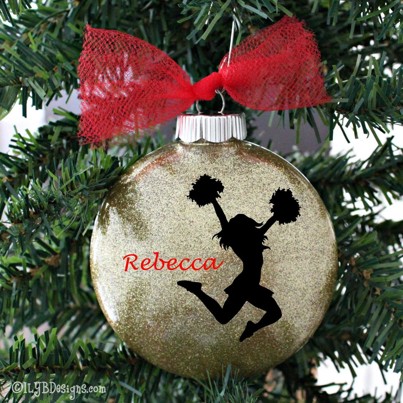Jumping Cheerleader Christmas Ornament | Sports Ornament | Personalized Glitter
