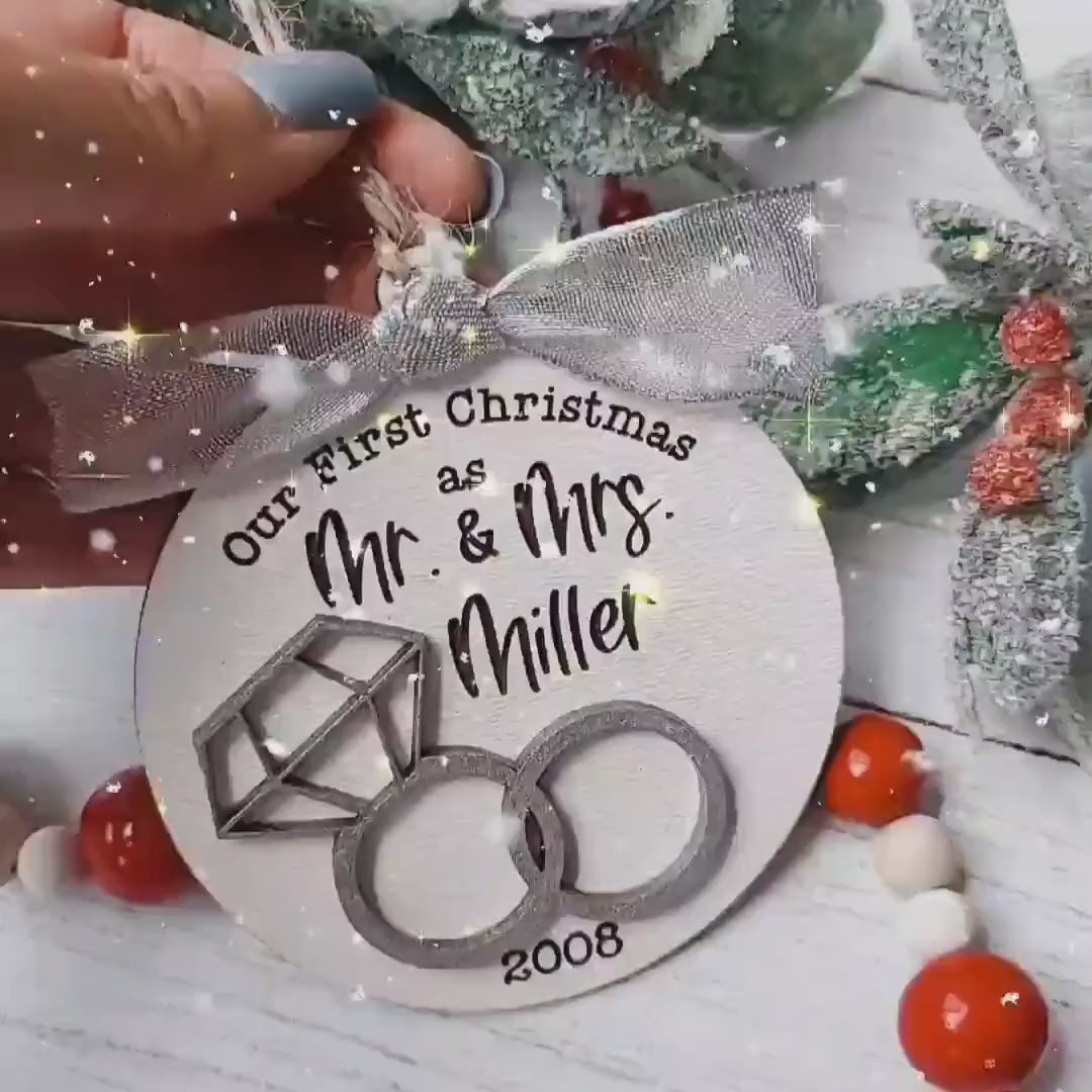 Our First Christmas as Mr. and Mrs. Ornament | Personalized Laser Cut Wood Ornament