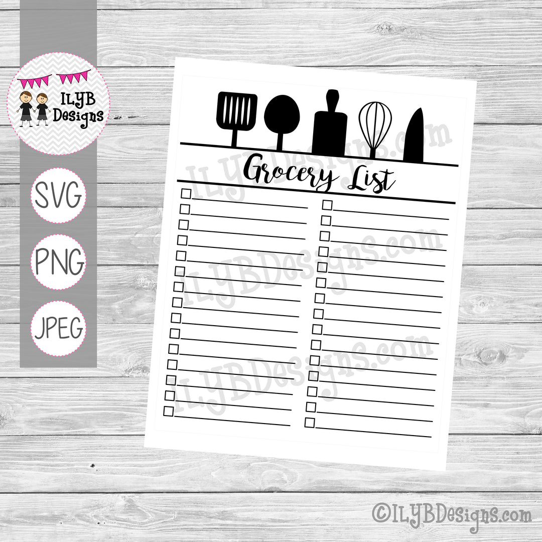 GROCERY LIST #3 - Dry Erase Reusable Grocery LIst SVG, PNG, JPEG Printable Files - ILYB Designs