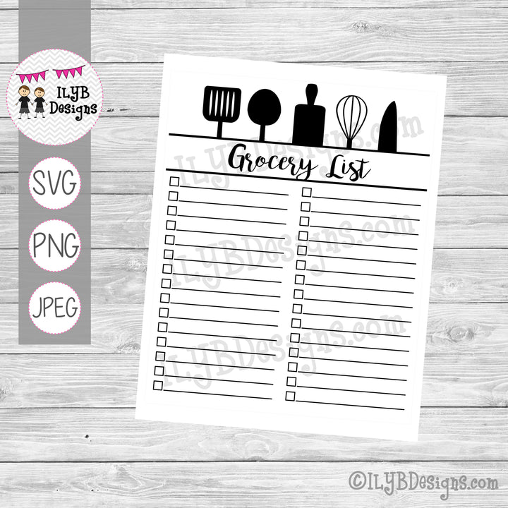 GROCERY LIST #3 - Dry Erase Reusable Grocery LIst SVG, PNG, JPEG Printable Files - ILYB Designs