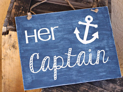 Beach Wedding Signs - Nautical Anchor "Her Captain"/"His First Mate" Painted Wood and Vinyl Hanging Sign Set - ILYB Designs