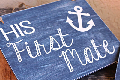 Beach Wedding Signs - Nautical Anchor "Her Captain"/"His First Mate" Painted Wood and Vinyl Hanging Sign Set - ILYB Designs