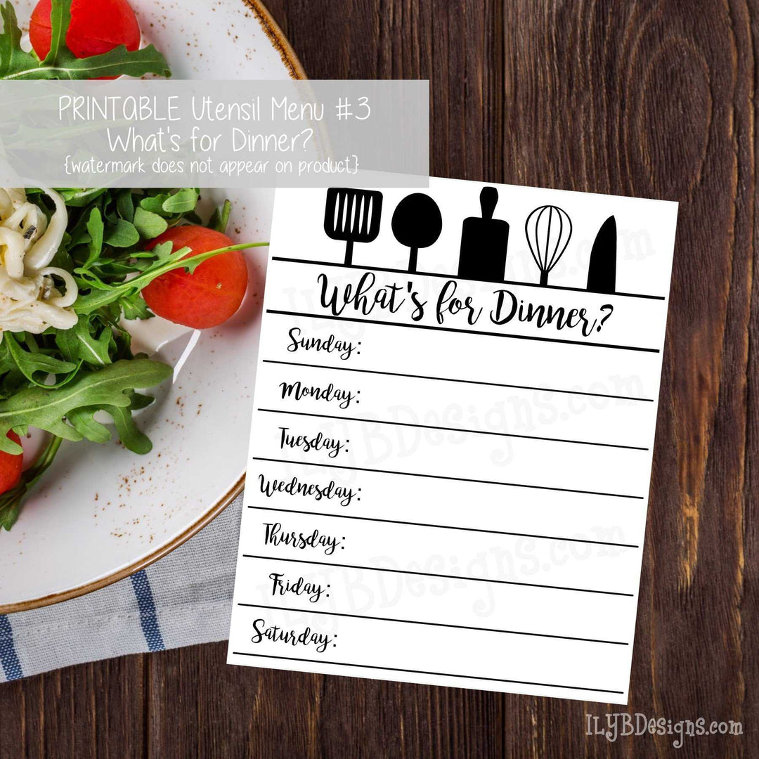 PRINTABLE Utensil Menu #3 - What's for Dinner - ILYB Designs