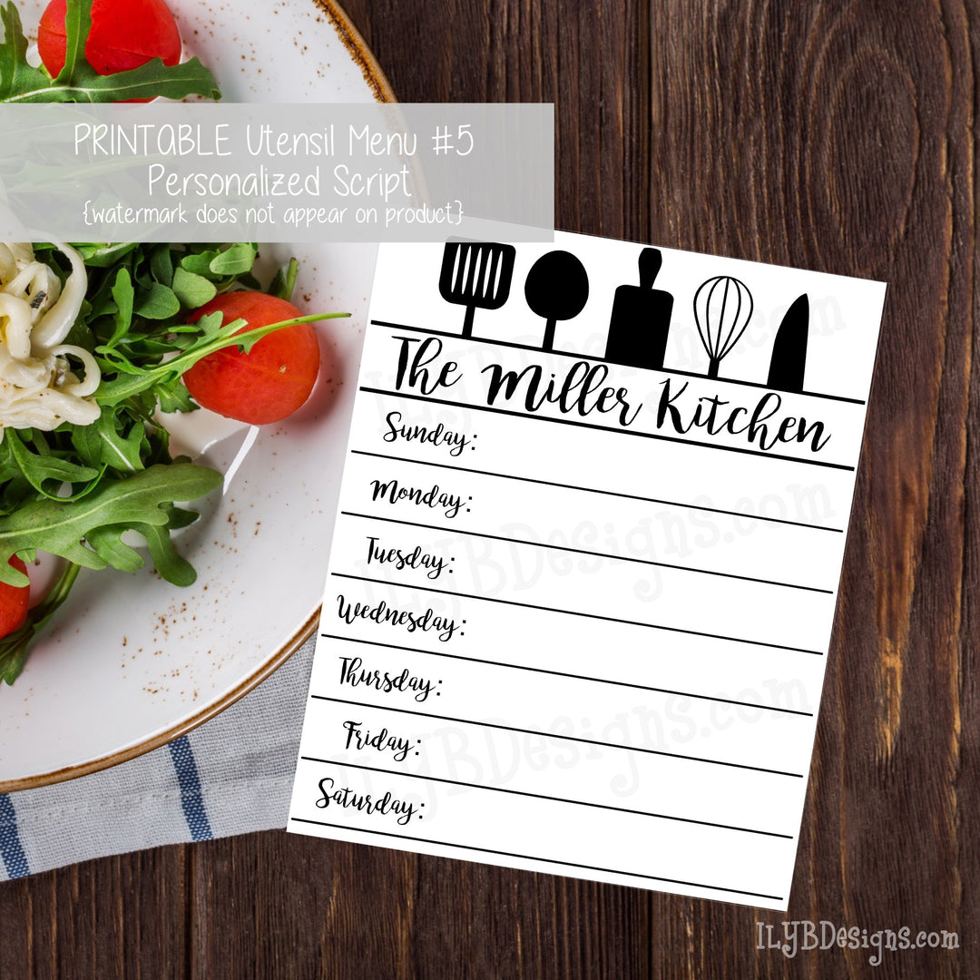 PERSONALIZED PRINTABLE Utensil Menu #5 - ILYB Designs