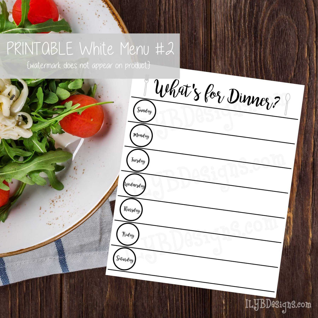 PRINTABLE White Menu #2 - ILYB Designs